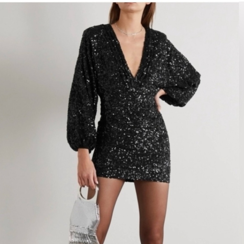 Retrofete Aubrielle Sequin Chiffon Mini Dress black